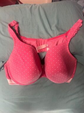 Cacique Pink White Polka Dot Full Coverage Underwire Bra Size 48D Summer Boho